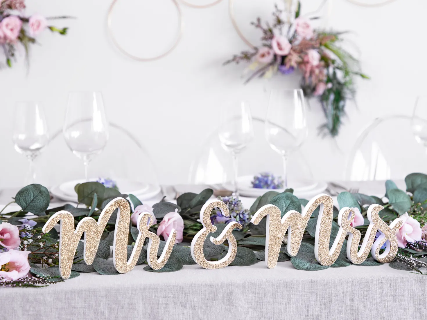 MR & MRS puiset kirjaimet kimalle 10 cm