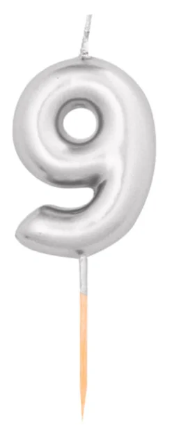 Numerokynttilä 9 hopeanvärinen