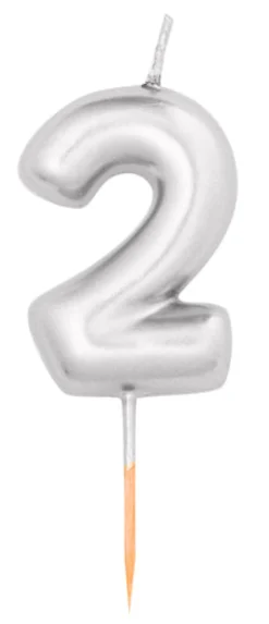 Numerokynttilä 2 hopeanvärinen