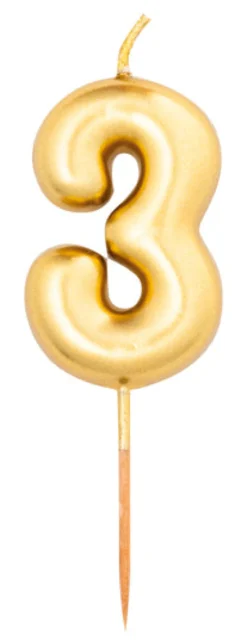 Numerokynttilä 3 kullanvärinen