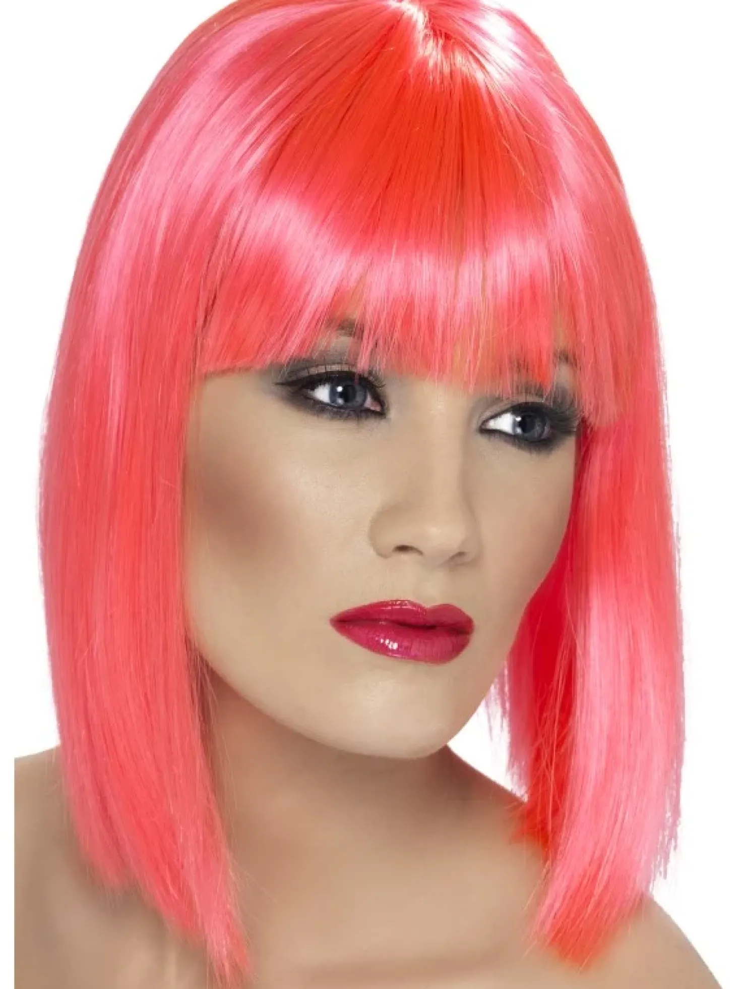 Peruukki Glam, neon pinkki polkka otsahiuksilla