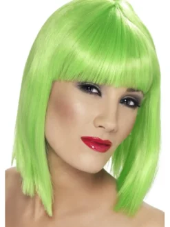 Peruukki Glam neon vihreä otsahiuksilla