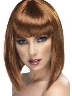 Peruukki Glam, ruskea polkka otsahiuksilla