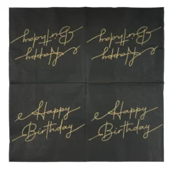 Pieni lautasliina Happy Birthday musta 25 x 25 cm 20 kplt/pkt