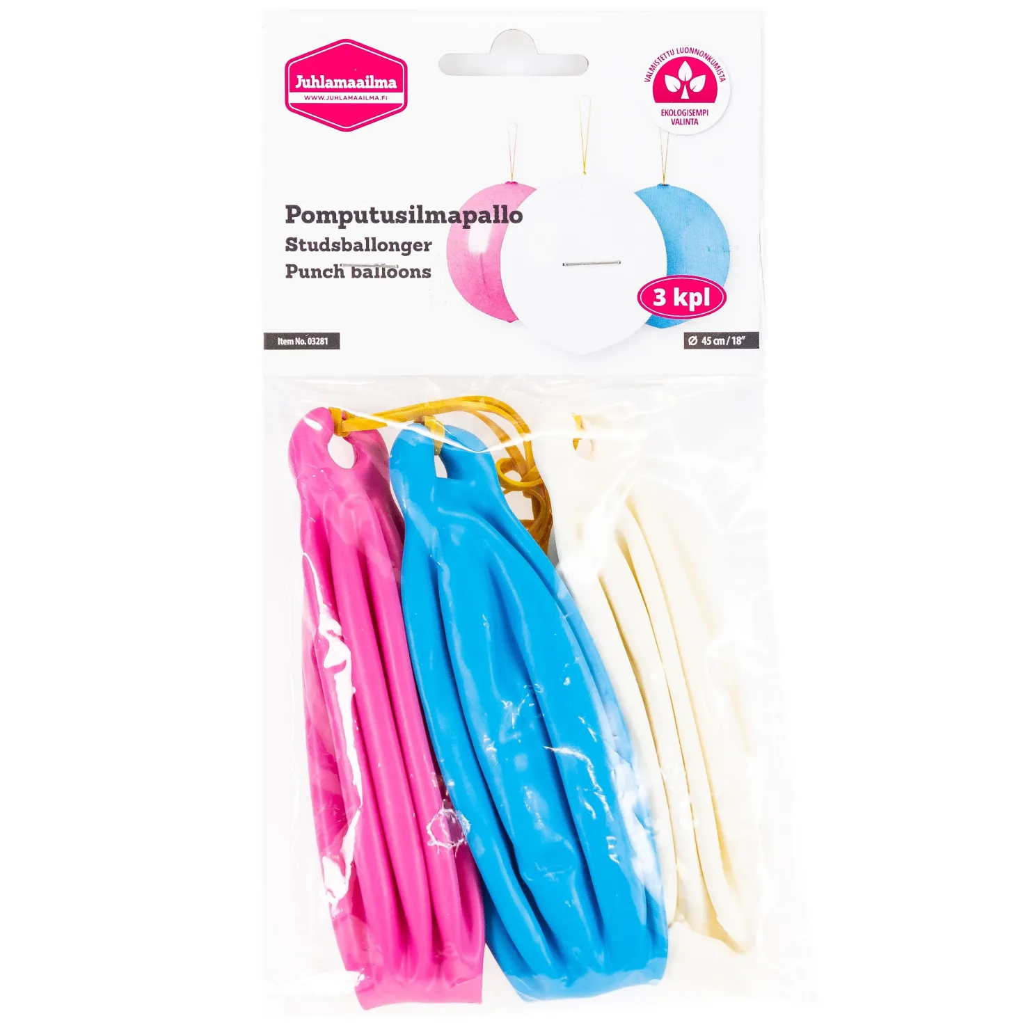 Pomputusilmapallo pastellivärit 3 kpl/pss