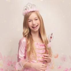 Prinsessamekko ja tiara lasten vaaleanpunainen 7-9 v