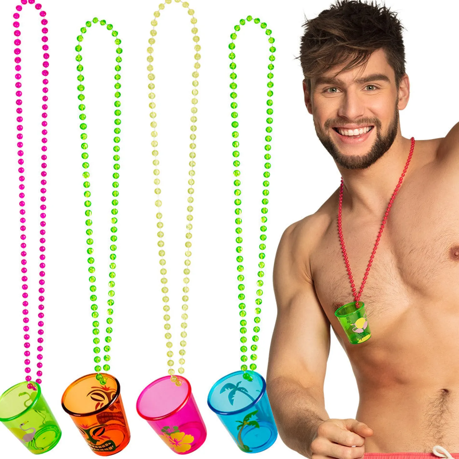 Shottilasi kaulanauhassa Hawaii 1 kpl/pkt, lajitelmatuote 4 erilaista
