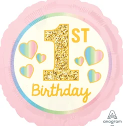 1st Birthday vaaleanpunainen foliopallo