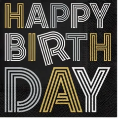 Suuri lautasliina Happy Birthday 33 x 33 cm 20 kpl/pkt