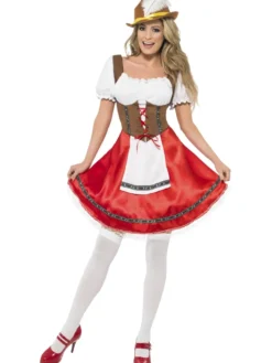 Tirolilaismekko Wench punainen aikuisten naamiaisasu