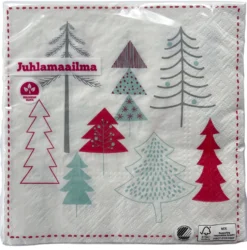 Värikkäät joulukuuset lautasliina 33 x 33 cm 20 kpl/pkt